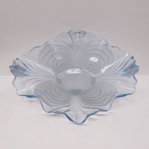Cambridge Glass Blue Alpine CAPRICE 4 Footed Oval Ruffled Console Bowl - Picture 3 of 4